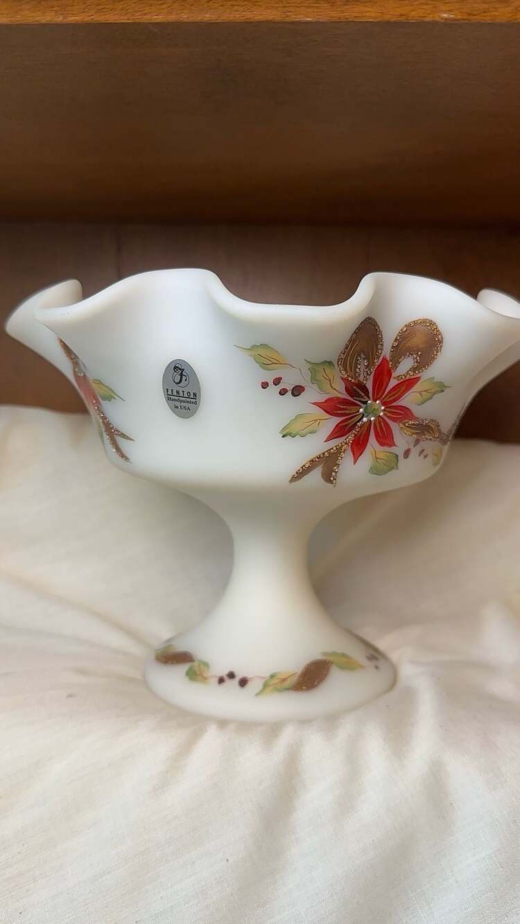 Vintage Hand-Painted Milk Glass Compote Bowl